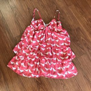 MINKPINK Coral Ruffle Tiered Bird Print Dress Size Medium